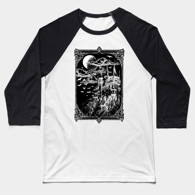 Dracula's Castle Baseball T-Shirt by RavenWake